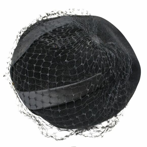 Vintage 50s Hat Black Peachbloom Velour Merrimac Body Rhinestone Trim - Hey Viv - Picture 5 of 8